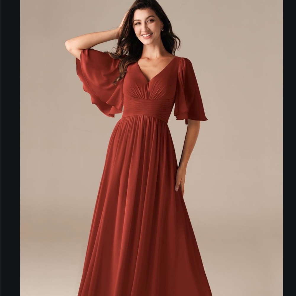 AW Bridal size 20 Rust bridesmaid Dress with Flutter Sleeves
